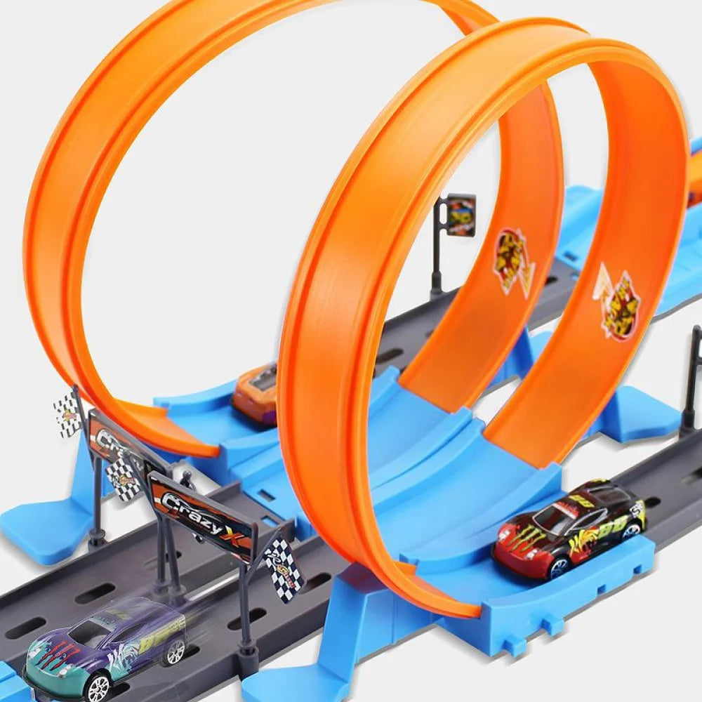 Voiture à double vitesse pour cascades, modèle de jouets pour enfants, piste de course, kits de rails assemblés à faire soi-même, jouet éducatif interactif pour garçons