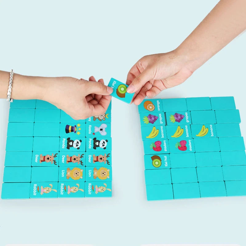 Dominos en bois Jeu de mémoire assorti Jouet pour enfants Puzzle logique Jeu de société Montessori Casse-tête à deux joueurs pour tout-petits