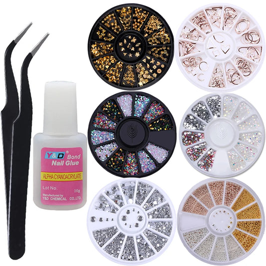 Ensemble de strass à paillettes pour Nail Art, pince à colle avec pierres précieuses en cristal, bijoux perle, fournitures de manucure pour professionnels, 4 pièces