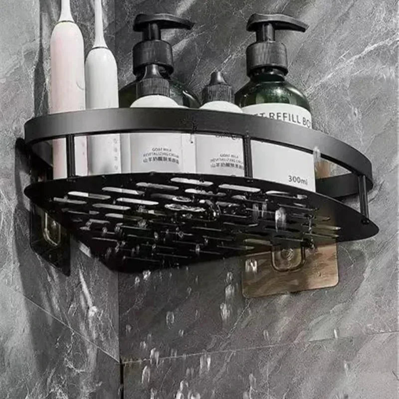 Organisateur de rangement Étagère de douche Étagère de salle de bain Support de shampoing en alliage d'aluminium Accessoires de salle de bain de maquillage Étagère d'angle murale sans perçage