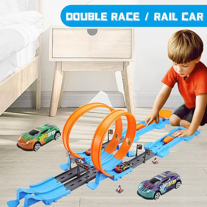 Voiture à double vitesse pour cascades, modèle de jouets pour enfants, piste de course, kits de rails assemblés à faire soi-même, jouet éducatif interactif pour garçons