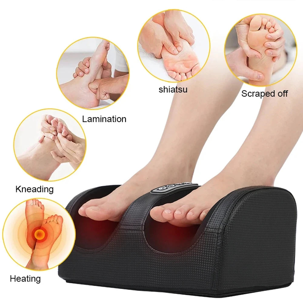 Appareil de massage électrique des pieds Shiatsu Pétrissage des tissus profonds Relaxation Rouleau chauffant Soulagement de la douleur des mollets Fatigue Muscles Vibrateur Machine Santé