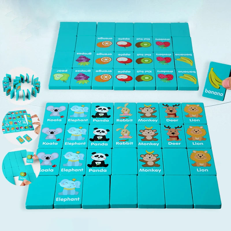 Dominos en bois Jeu de mémoire assorti Jouet pour enfants Puzzle logique Jeu de société Montessori Casse-tête à deux joueurs pour tout-petits