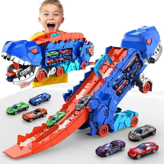 Nouveau produit pliable dinosaure transporteur voiture jeu compétitif rouler pour manger voiture véhicule piste de course avec mini voiture enfant cadeau jouet