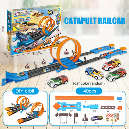 Voiture à double vitesse pour cascades, modèle de jouets pour enfants, piste de course, kits de rails assemblés à faire soi-même, jouet éducatif interactif pour garçons