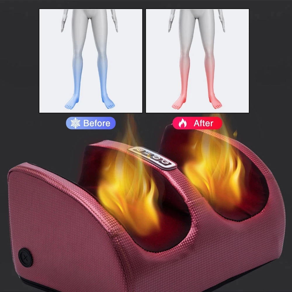 Appareil de massage électrique des pieds Shiatsu Pétrissage des tissus profonds Relaxation Rouleau chauffant Soulagement de la douleur des mollets Fatigue Muscles Vibrateur Machine Santé