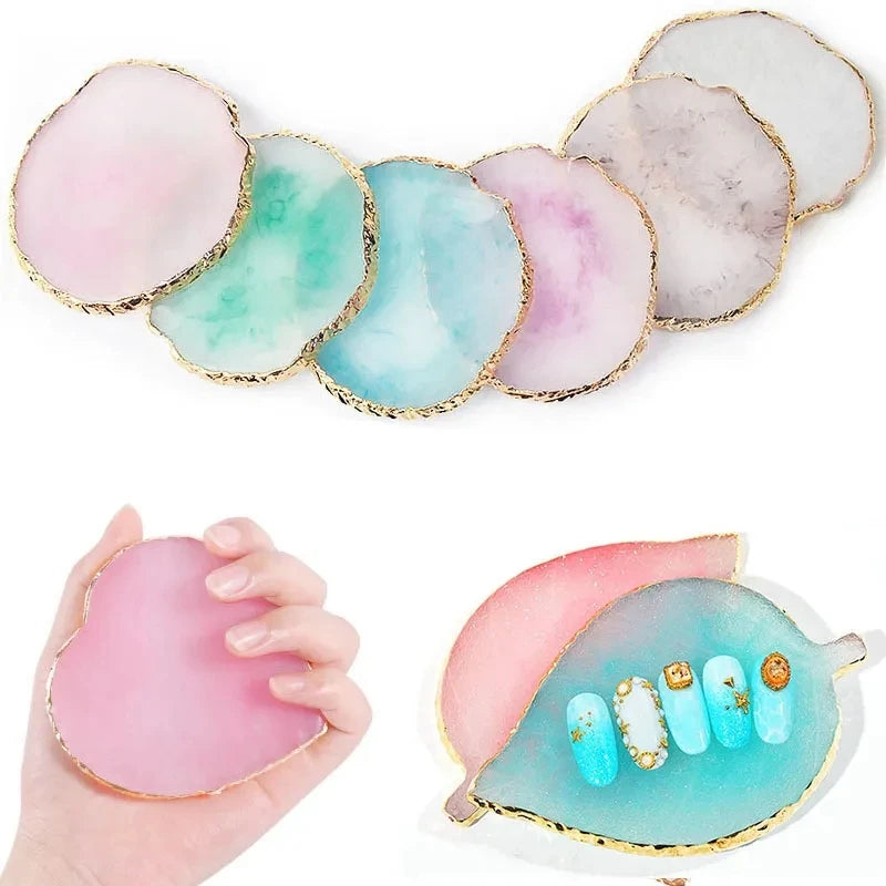 Palette ronde en résine d'agate et pierre d'agate pour faux ongles, mélange de couleurs, dessin, présentoir de vernis Gel, outil de manucure, 1 pièce