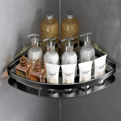 Organisateur de rangement Étagère de douche Étagère de salle de bain Support de shampoing en alliage d'aluminium Accessoires de salle de bain de maquillage Étagère d'angle murale sans perçage